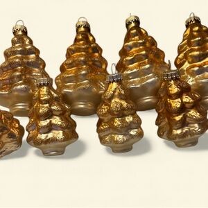 Gold Glass Christmas Tree Ornaments Eight Set
